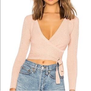 REVOLVE By the Way Shimmer Blush Champagne Crop Wrap Top Size Small NWOT